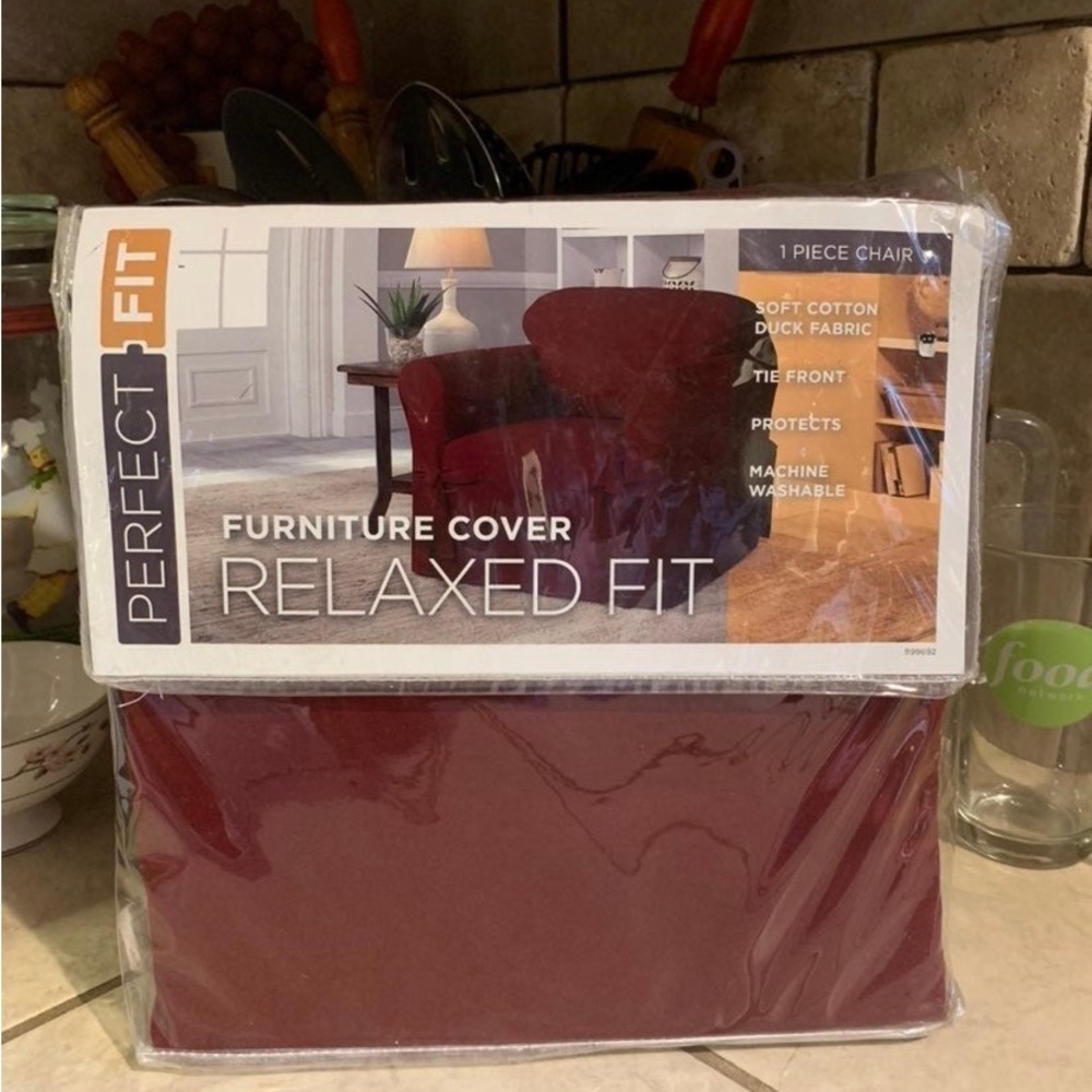 Perfect Fit One Piece Chair Cover Slip Cover Garnet burgundy